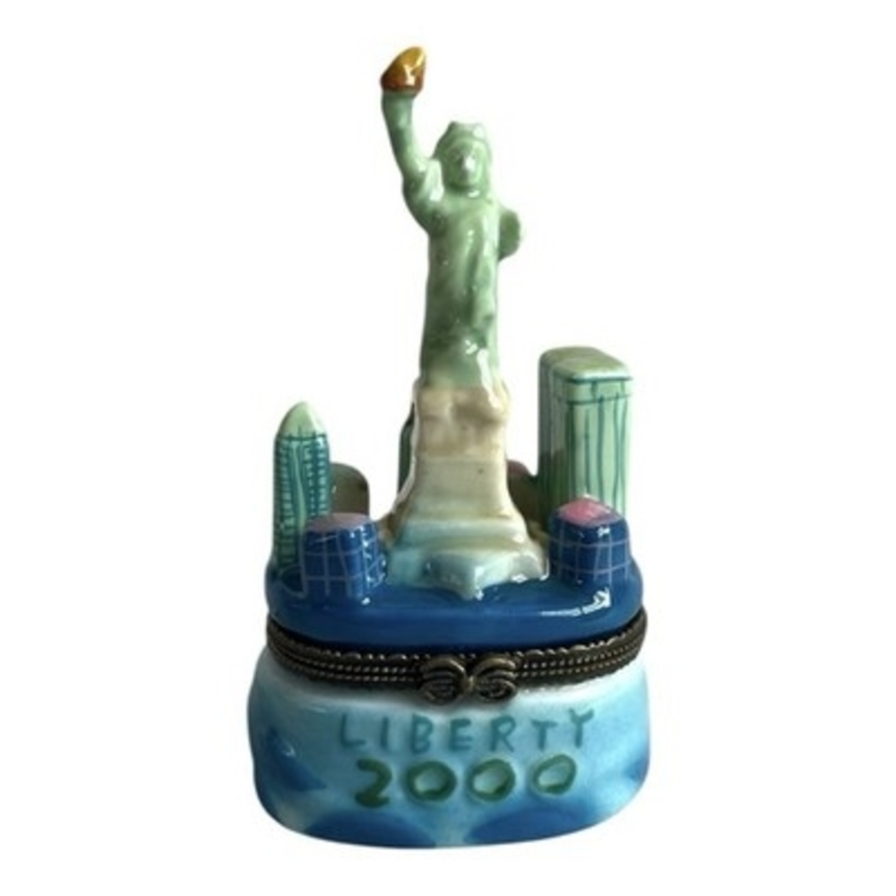 VNTG Liberty 2000 Hinged Trinket Box NYC Statue of Liberty Twin Towers Rare NIB